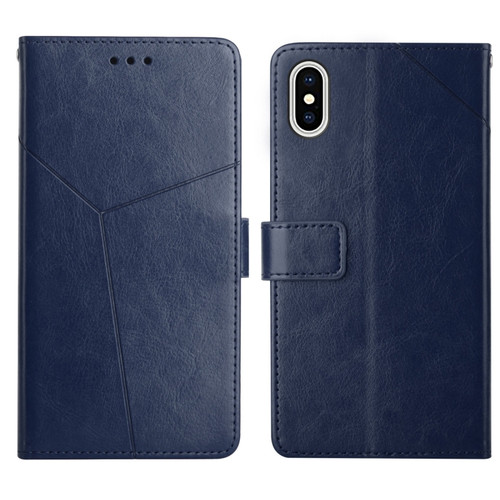 iPhone XS Max Y Stitching Horizontal Flip Leather Phone Case with Holder & Card Slots & Wallet & Photo Frame - Blue