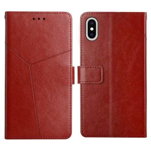 iPhone XS Max Y Stitching Horizontal Flip Leather Phone Case with Holder & Card Slots & Wallet & Photo Frame - Brown