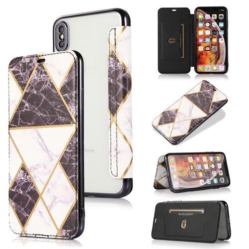 iPhone XS Max Bronzing Plating PU + TPU Horizontal Flip Leather Case with Holder & Card Slot - Black