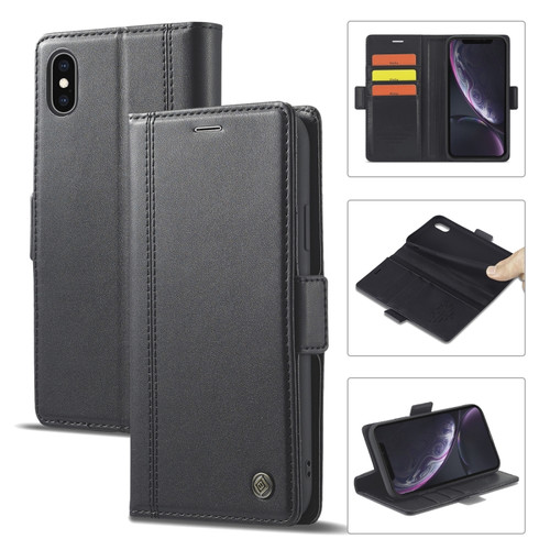 iPhone XS Max LC.IMEEKE Magnetic Buckle PU + TPU Horizontal Flip Leather Case with Holder & Card Slots & Wallet - Black