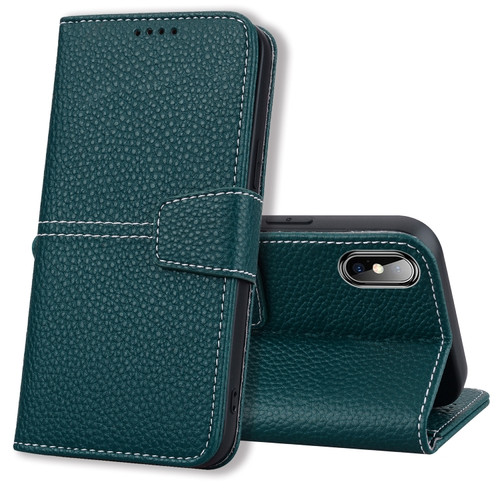 iPhone XS Max Litchi RFID Leather Phone Case - Green