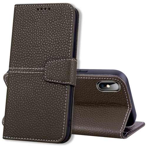 iPhone XS Max Litchi RFID Leather Phone Case - Khaki