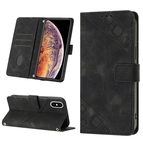 iPhone XS Max Skin-feel Embossed Leather Phone Case - Black