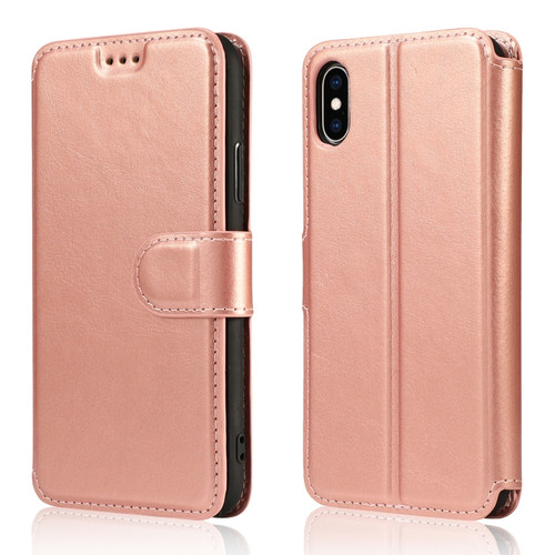 iPhone XS Max Calf Texture Magnetic Buckle Horizontal Flip Leather Case with Holder & Card Slots & Wallet & Photo Frame - Rose Gold