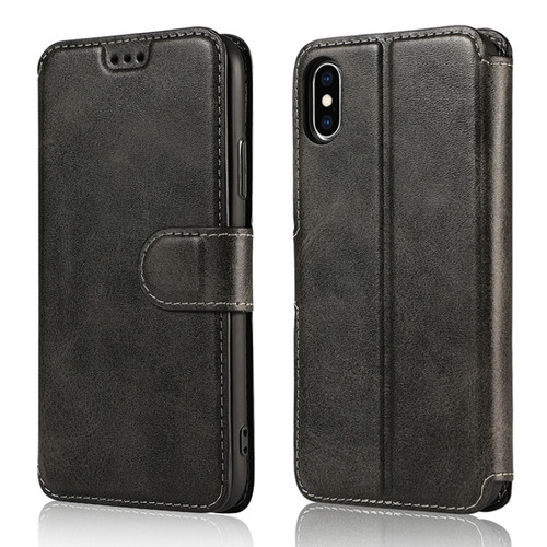 iPhone XS Max Calf Texture Magnetic Buckle Horizontal Flip Leather Case with Holder & Card Slots & Wallet & Photo Frame - Black