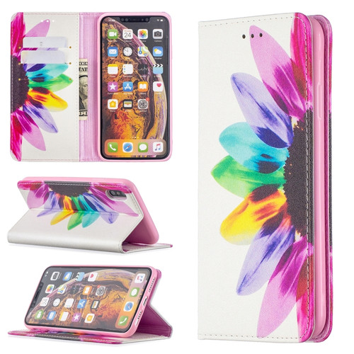 iPhone XS Max Colored Drawing Pattern Invisible Magnetic Horizontal Flip PU Leather Case with Holder & Card Slots & Wallet - Sun Flower