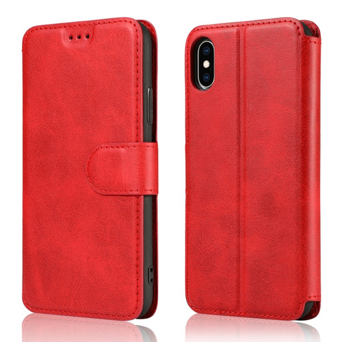 iPhone XS Max Calf Texture Magnetic Buckle Horizontal Flip Leather Case with Holder & Card Slots & Wallet & Photo Frame - Red