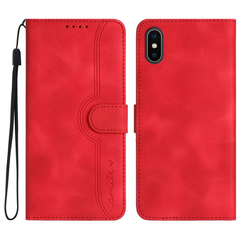 iPhone XS Max Heart Pattern Skin Feel Leather Phone Case - Red