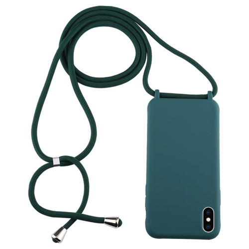 iPhone XS Max Candy Color TPU Protective Case with Lanyard - Dark Green