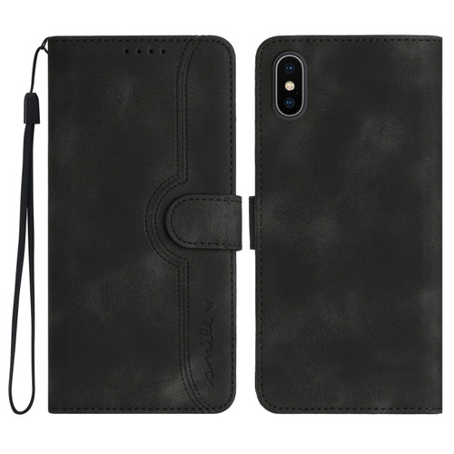 iPhone XS Max Heart Pattern Skin Feel Leather Phone Case - Black