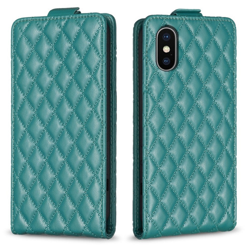 iPhone XS Max Diamond Lattice Vertical Flip Leather Phone Case - Green