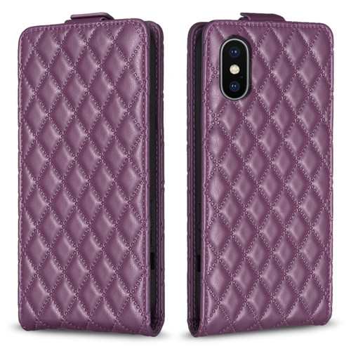 iPhone XS Max Diamond Lattice Vertical Flip Leather Phone Case - Dark Purple