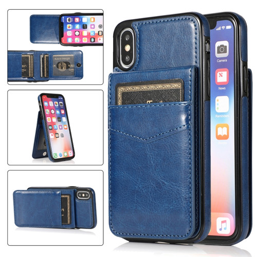 iPhone XS Max Solid Color PC + TPU Protective Case with Holder & Card Slots - Blue