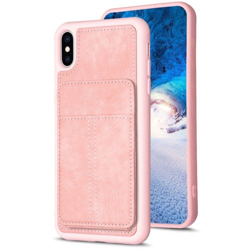 iPhone XS Max BF28 Frosted Card Bag Phone Case with Holder - Pink