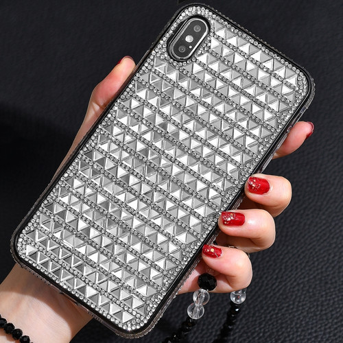 iPhone XS Max TPU + Epoxy Triangular Glass Diamond Phone Protective Case - Silver Grey