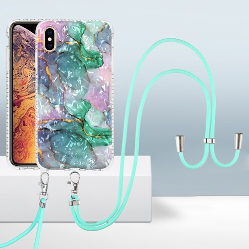 iPhone XS Max 2.0mm Airbag Shockproof TPU Phone Case with Lanyard - Ink Green Marble