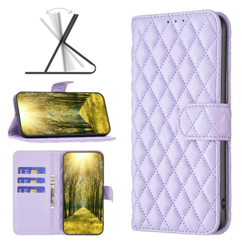 iPhone XS Max Diamond Lattice Wallet Leather Flip Phone Case - Purple