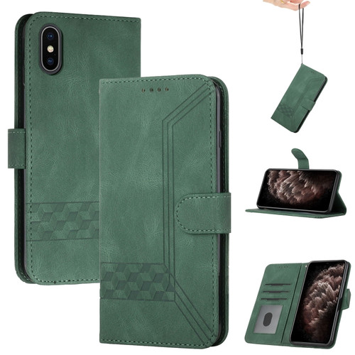 iPhone XS Max Cubic Skin Feel Flip Leather Phone Case - Green