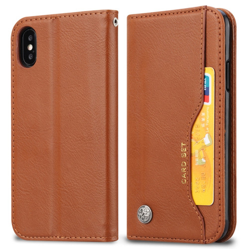 iPhone XS Max Knead Skin Texture Horizontal Flip Leather Case with Photo Frame & Holder & Card Slots & Wallet - Brown