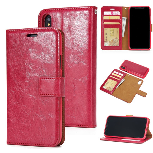 iPhone XS Max Crazy Horse Texture Detachable Magnetic Back Cover Horizontal Flip Leather Case with Holder & Card Slots & Photo Frame & Wallet - Red