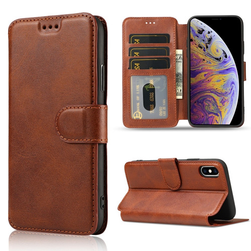 iPhone XS Max Shockproof PU + TPU Leather Phone Case - Brown