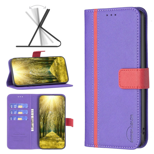 iPhone XS Max BF13 Color Matching Cross Texture Leather Phone Case - Purple