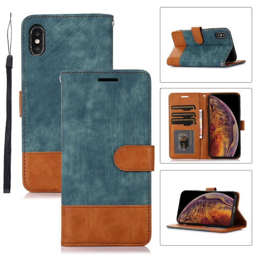 iPhone XS Max Splicing Leather Phone Case - Green