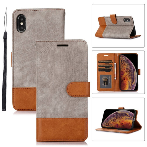 iPhone XS Max Splicing Leather Phone Case - Grey