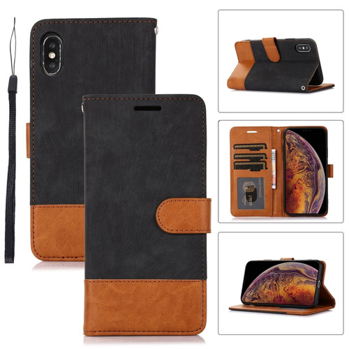 iPhone XS Max Splicing Leather Phone Case - Black