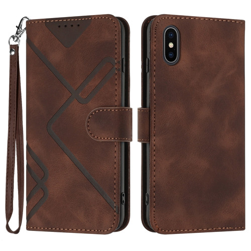 iPhone XS Max Line Pattern Skin Feel Leather Phone Case - Coffee