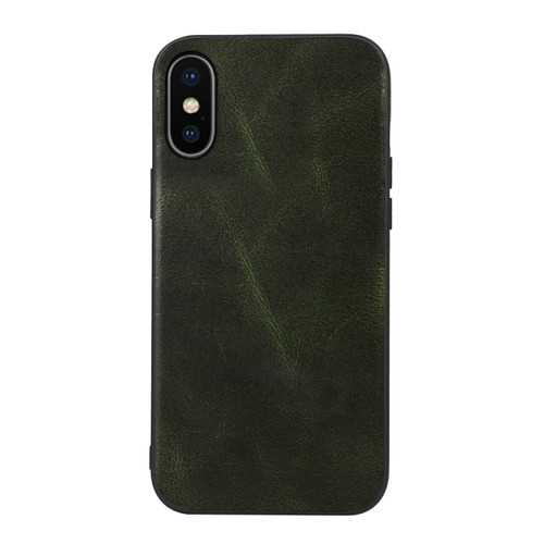 iPhone XS Max Genuine Leather Double Color Crazy Horse Phone Case - Green