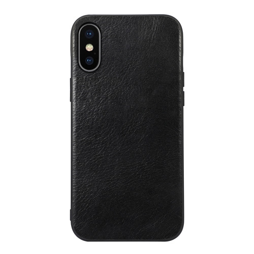 iPhone XS Max Genuine Leather Double Color Crazy Horse Phone Case - Black