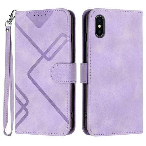 iPhone XS Max Line Pattern Skin Feel Leather Phone Case - Light Purple