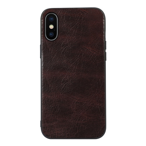 iPhone XS Max Genuine Leather Double Color Crazy Horse Phone Case - Coffee