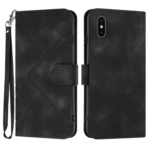 iPhone XS Max Line Pattern Skin Feel Leather Phone Case - Black