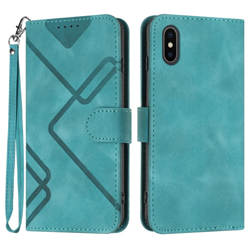 iPhone XS Max Line Pattern Skin Feel Leather Phone Case - Light Blue