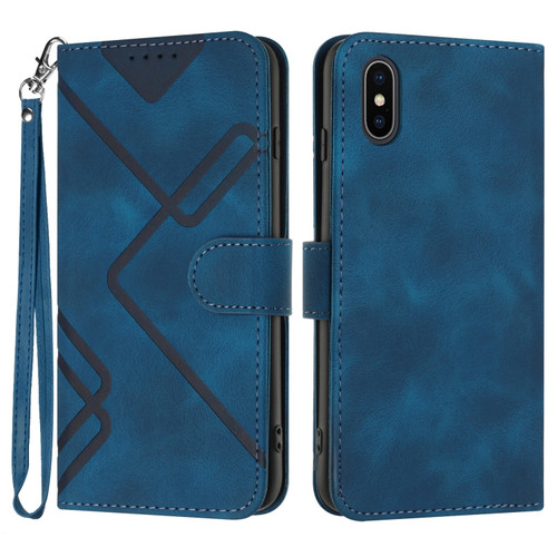 iPhone XS Max Line Pattern Skin Feel Leather Phone Case - Royal Blue