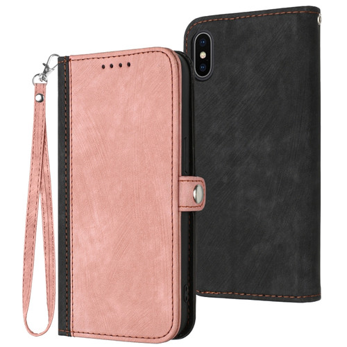 iPhone XS Max Side Buckle Double Fold Hand Strap Leather Phone Case - Pink