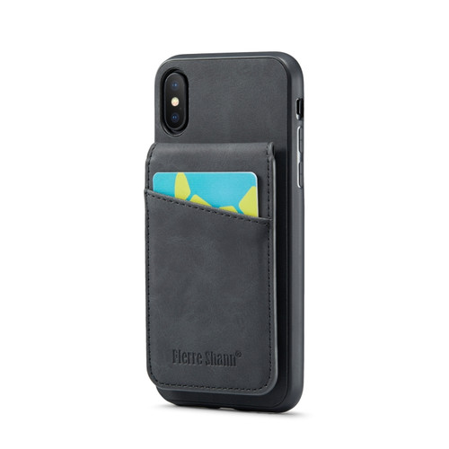 iPhone XS Max Fierre Shann Crazy Horse Card Holder Back Cover PU Phone Case - Black