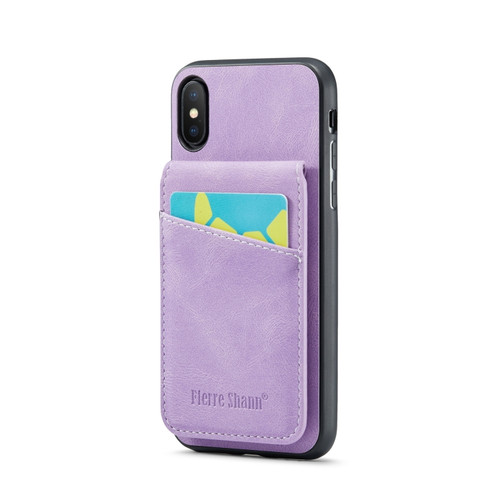 iPhone XS Max Fierre Shann Crazy Horse Card Holder Back Cover PU Phone Case - Purple