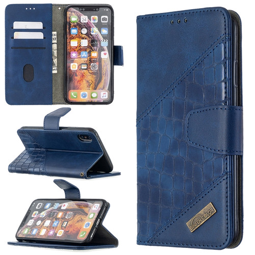 iPhone XS Max Matching Color Crocodile Texture Horizontal Flip PU Leather Case with Wallet & Holder & Card Slots - Blue