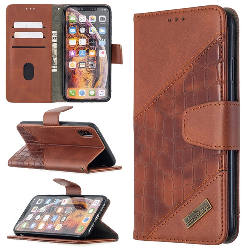 iPhone XS Max Matching Color Crocodile Texture Horizontal Flip PU Leather Case with Wallet & Holder & Card Slots - Brown