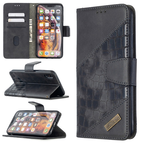 iPhone XS Max Matching Color Crocodile Texture Horizontal Flip PU Leather Case with Wallet & Holder & Card Slots - Black