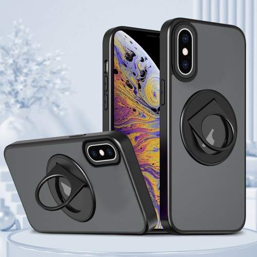 iPhone XS Max Rotating Ring Magnetic Holder Phone Case - Black