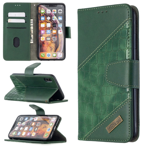 iPhone XS Max Matching Color Crocodile Texture Horizontal Flip PU Leather Case with Wallet & Holder & Card Slots - Green