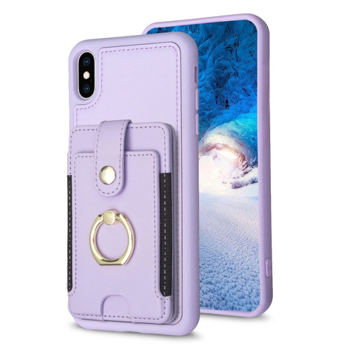 iPhone XS Max BF27 Metal Ring Card Bag Holder Phone Case - Purple