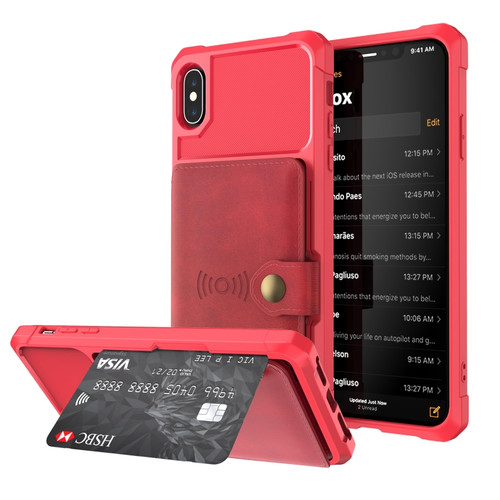 iPhone XS Max Magnetic Wallet Card Bag Leather Case - Red