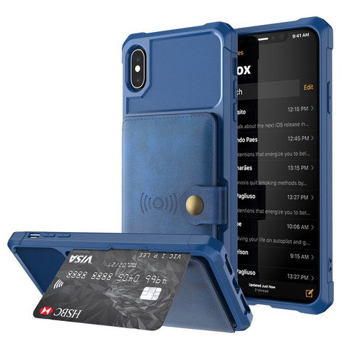 iPhone XS Max Magnetic Wallet Card Bag Leather Case - Navy Blue