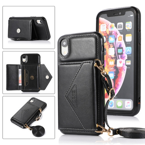 iPhone XS Max Multi-functional Cross-body Card Bag TPU+PU Back Cover Case with Holder & Card Slot & Wallet - Black