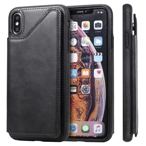 iPhone XS Max Shockproof Calf Texture Protective Case with Holder & Card Slots & Frame - Black